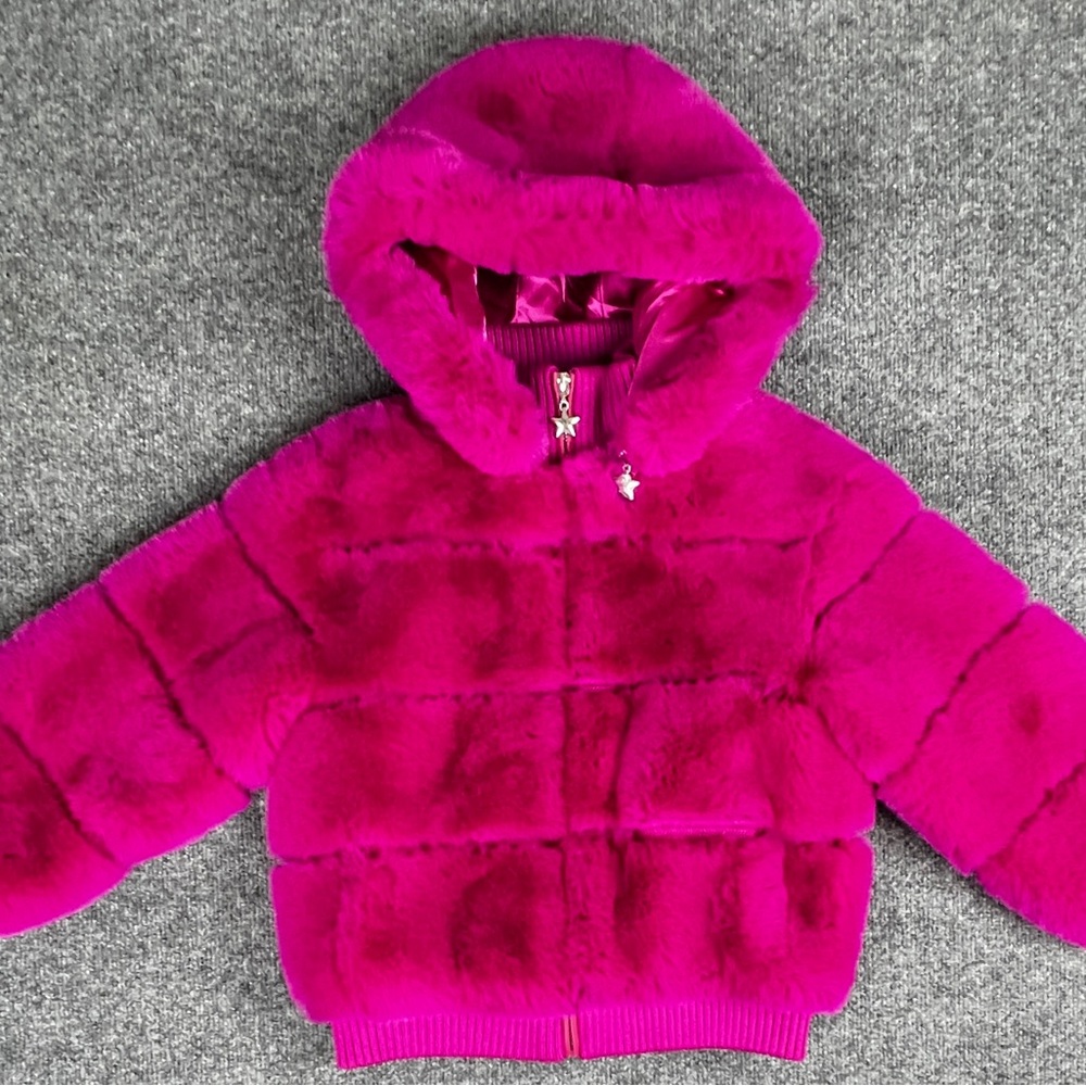 Lola + The Boys Pink Jacket Pink Faux Rabbit Fur Detachable Hood NEW